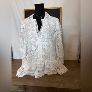 Boston Proper White Lace Long Sleeve Blouse